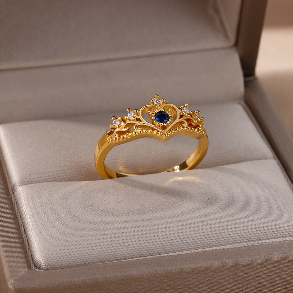 Luxury Blue Zircon Crown Ring