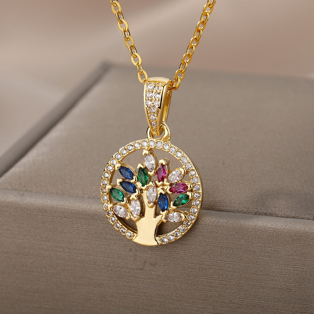 Shiny Crystal Tree of Life Necklaces For Women