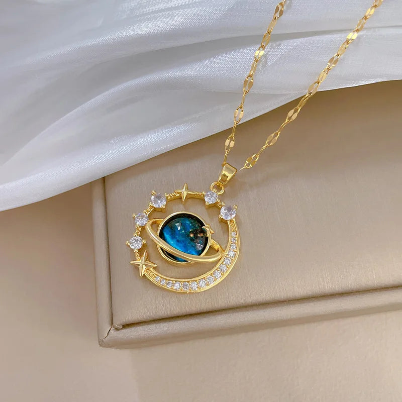 Exquisite Starry Sky Planet Light Luxurious Gorgeous Necklace Stars and Moon