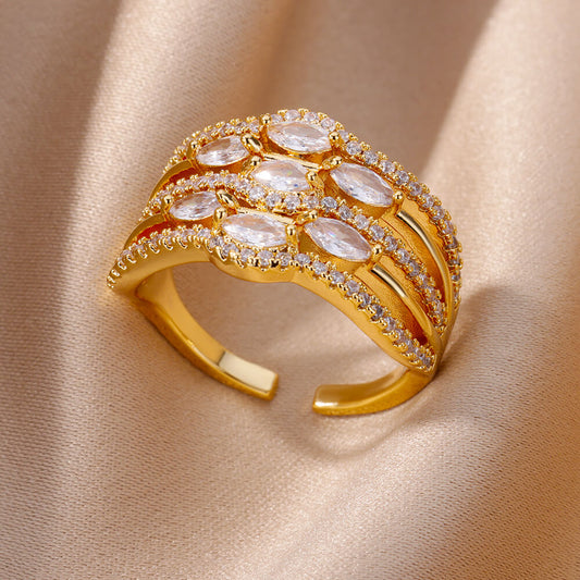 Zircon Three Gold Layers Luxury Ring