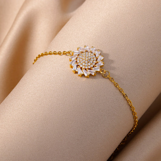 Zircon Round Sunflower Bracelet Luxury Wedding Jewelry