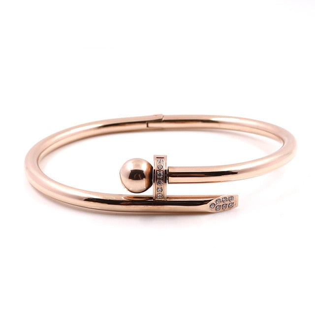 Crystal Bracelets Luxury Stainless Steel Gold Color Screws Bangle For Women