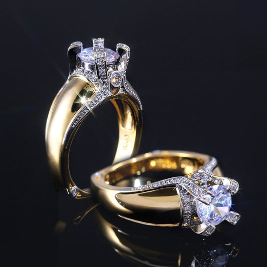 New Creative Exquisite-Ring Classic Solitaire Cubic Zirconia Stone Gold Color Women