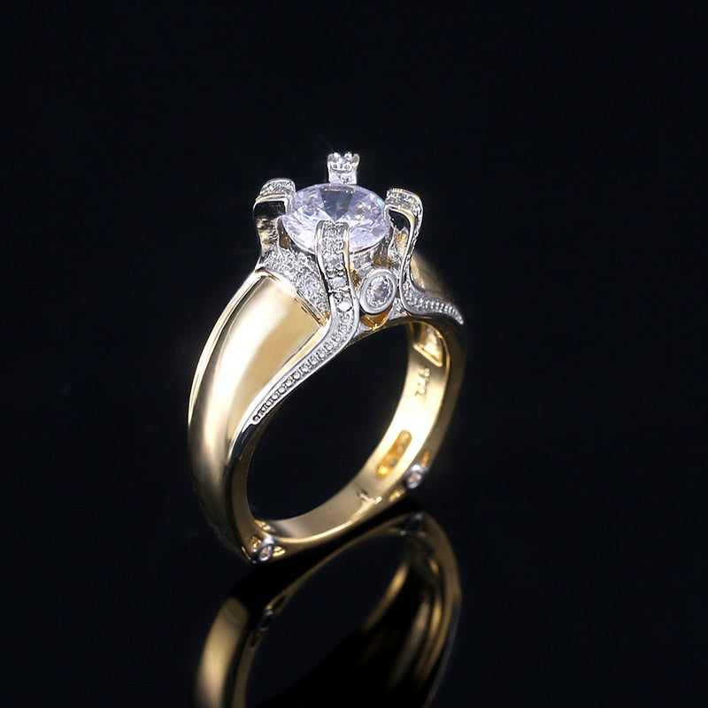 New Creative Exquisite-Ring Classic Solitaire Cubic Zirconia Stone Gold Color Women