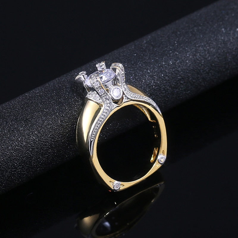 New Creative Exquisite-Ring Classic Solitaire Cubic Zirconia Stone Gold Color Women