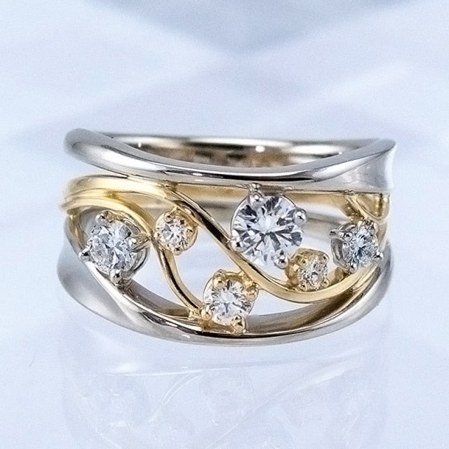 Cubic Zirconia Gold Silver Ring Hot Jewelry for Women