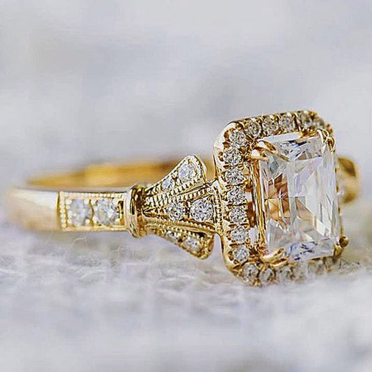 Luxury Tiny Shiny CZ Stone Engagement Golden Color Ring