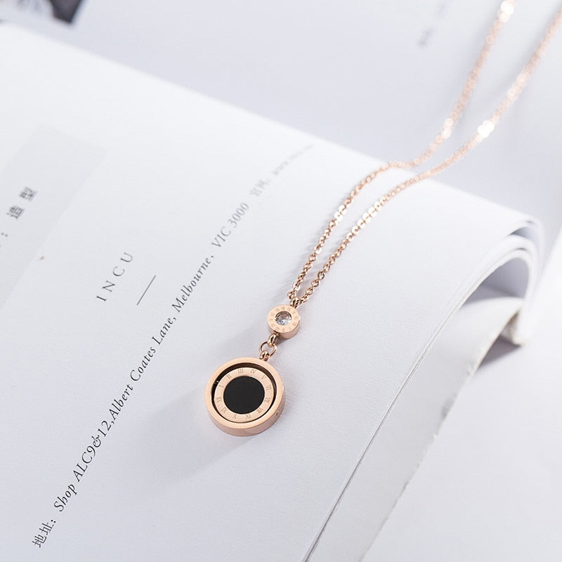 Double Circle Roman Numeral Necklace For Women