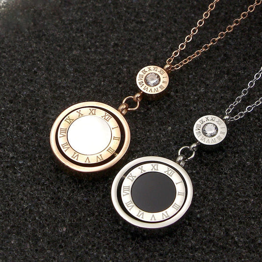 Double Circle Roman Numeral Necklace For Women
