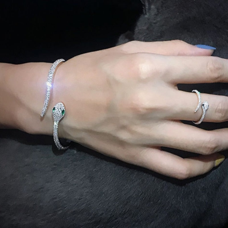 Crystal Rhinestone Snake Stainless Steel Bracelets for Women