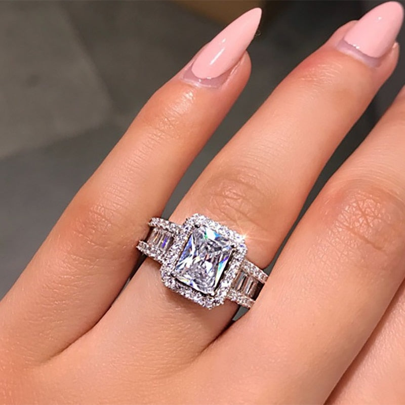 Luxury Ring White Zircon Trendy Square For Women