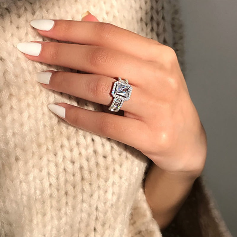 Luxury Ring White Zircon Trendy Square For Women