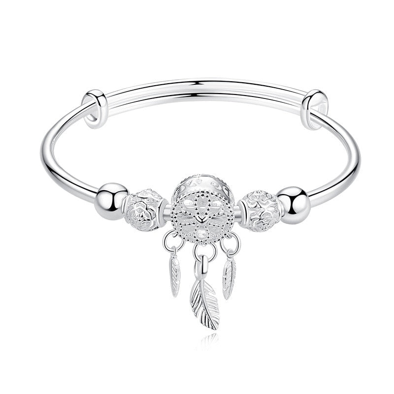 Silver Elegant Dream Catcher Tassel Feather Bracelet 925 Sterling For Women