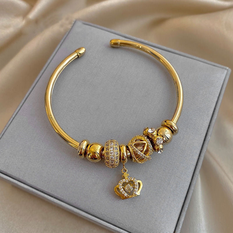 Luxury Crystal Crown Charm Gold Bracelets For Women