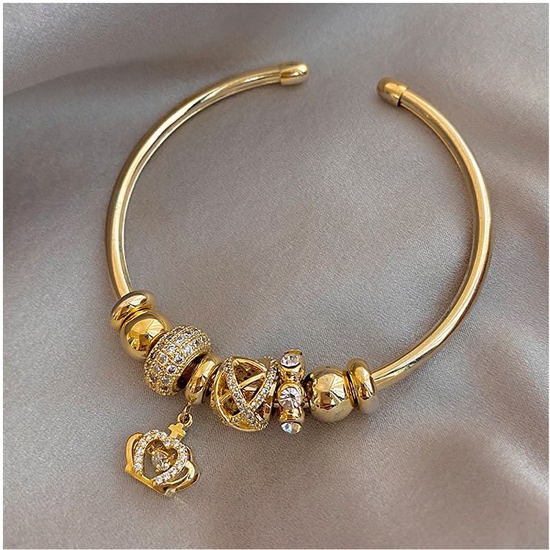 Luxury Crystal Crown Charm Gold Bracelets For Women