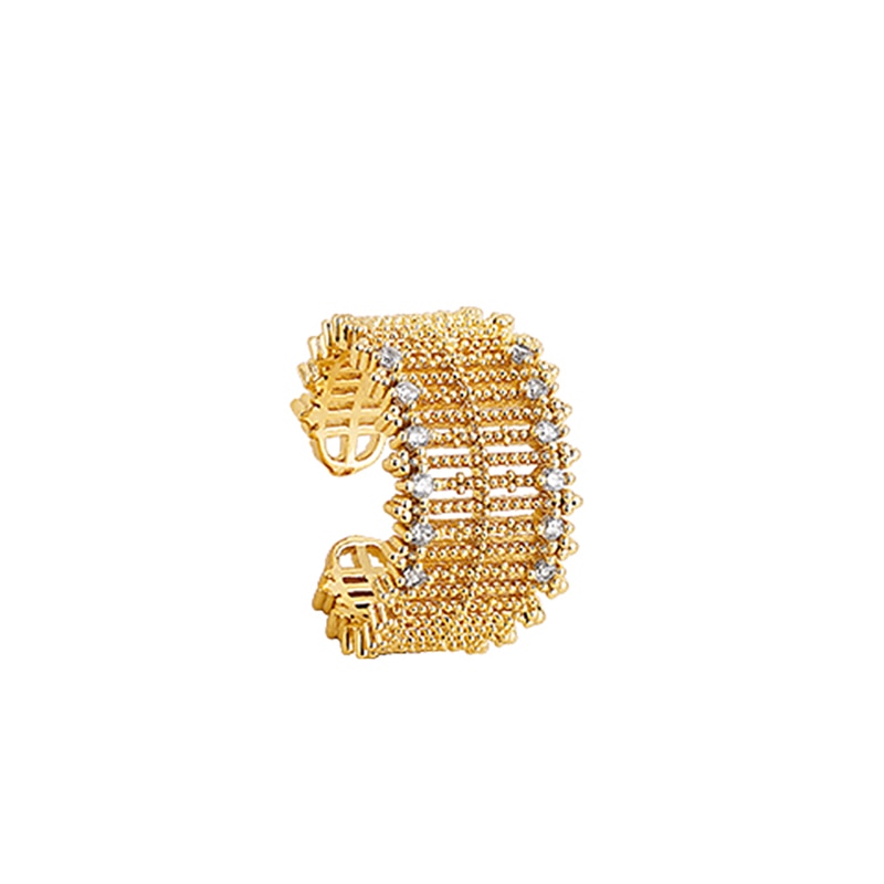 Metal Zircon Hollow Mesh Gold & Silver Open Rings For Women