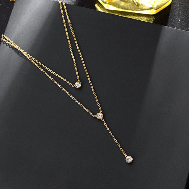 New 925 Sterling Silver O-Chain Necklace Rose Gold Zircon For Women