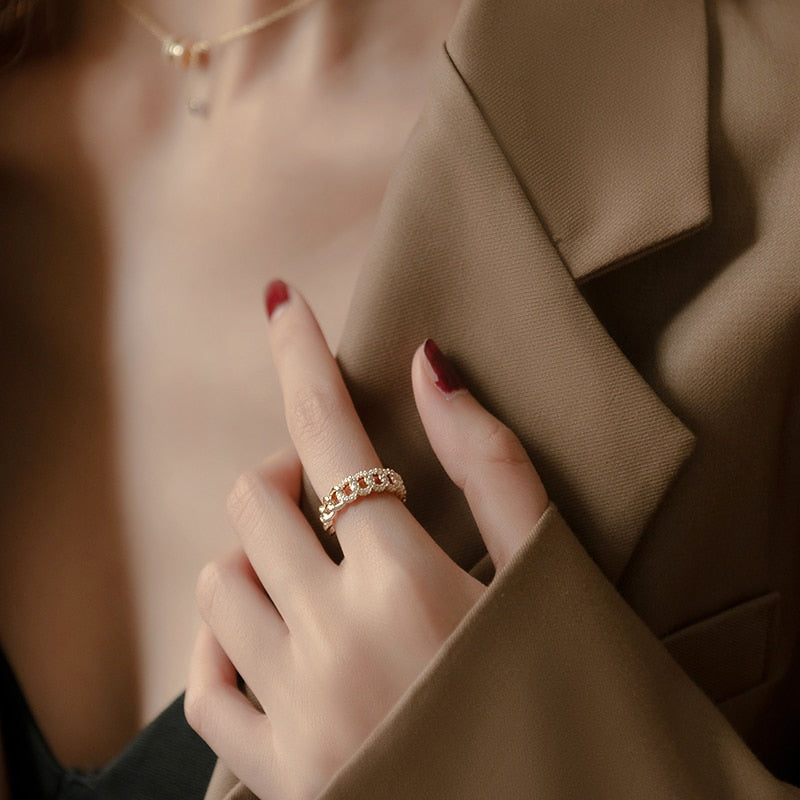 New Open Ring Luxury Zircon Twist Design Gold & Silver For Women