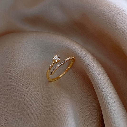 Gold Star Open Rings Minimalist Exquisite Zircon For Women