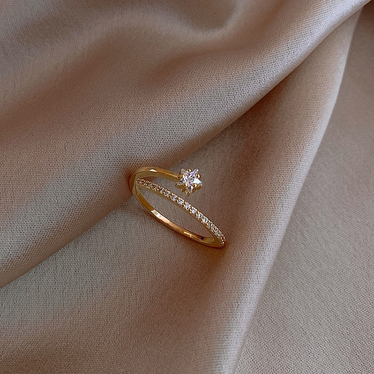 Gold Star Open Rings Minimalist Exquisite Zircon For Women