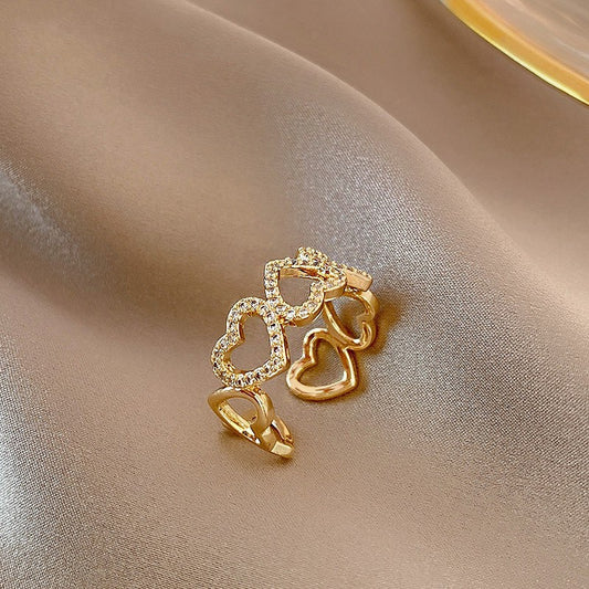 Gold Hollow Heart Rings For Woman