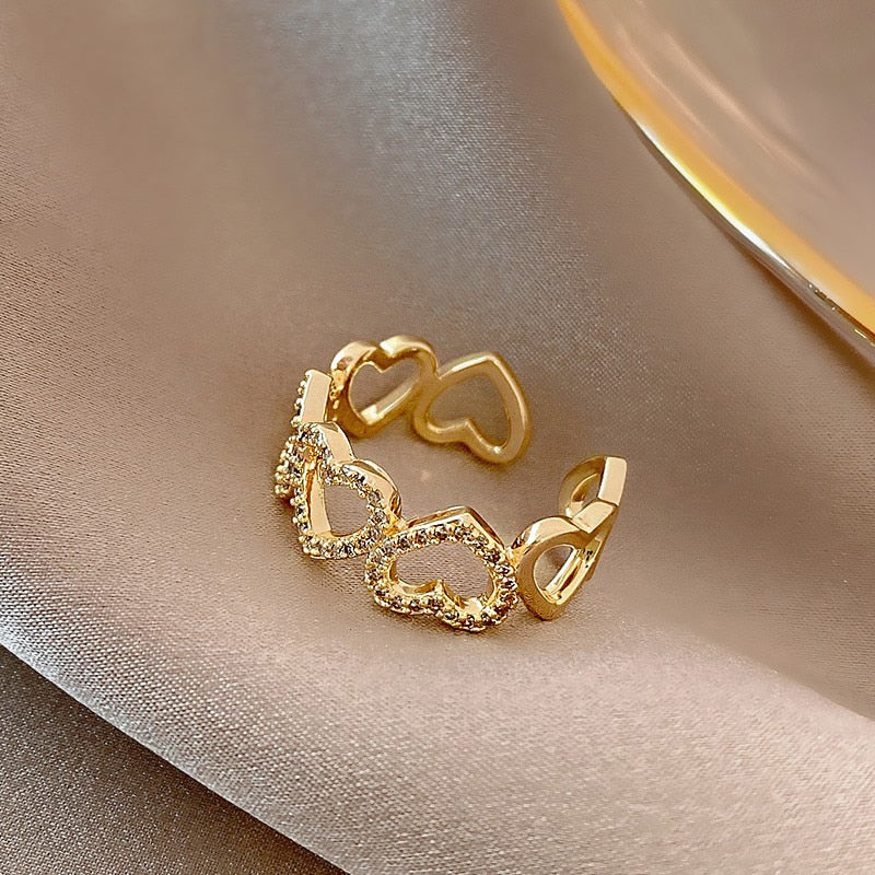 Gold Hollow Heart Rings For Woman