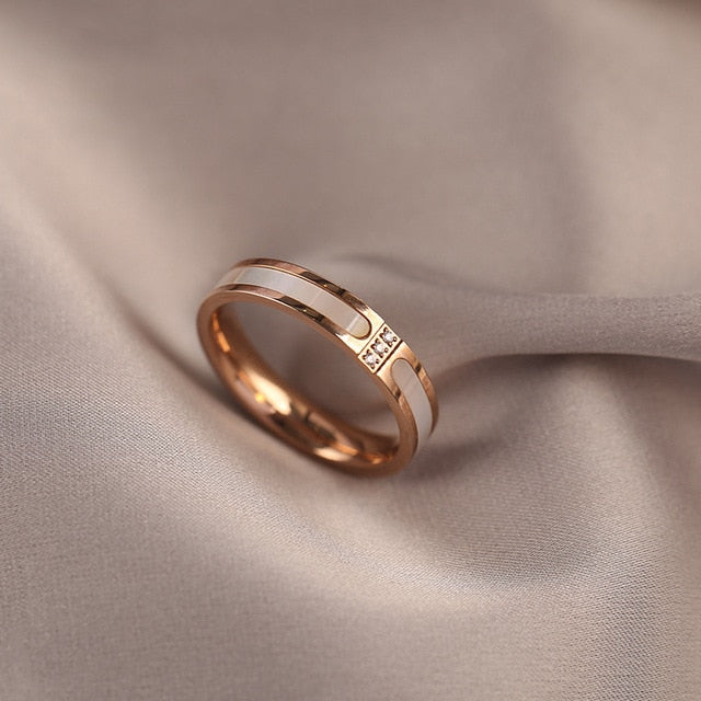 New Classic Titanium Steel Rose Gold Double Letter Rings For Women