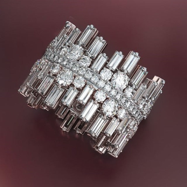 New Luxury Silver Rings Rhinestone Crystal Full Zircon