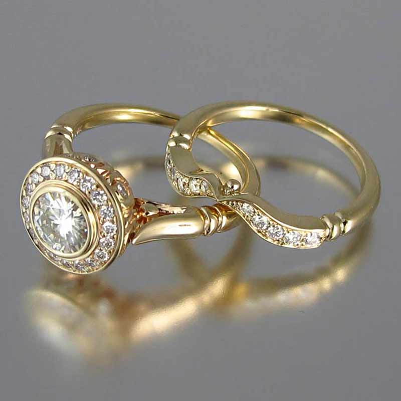 New Bridal Ring Golden Color 2PC Sets Trendy Romantic For Women