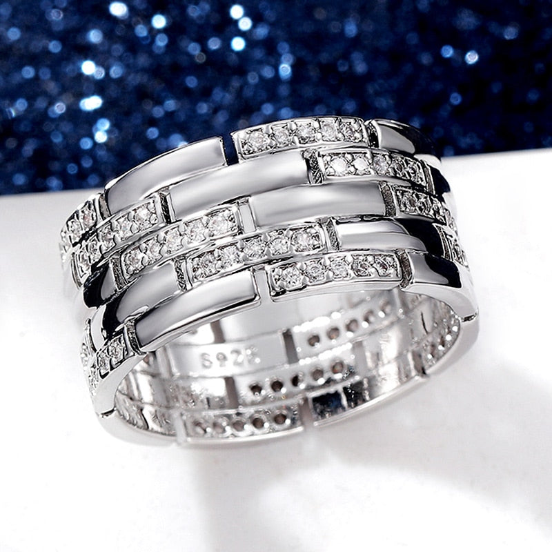 New Luxury Silver Color Finger Rings Shiny Fashion Jewelry