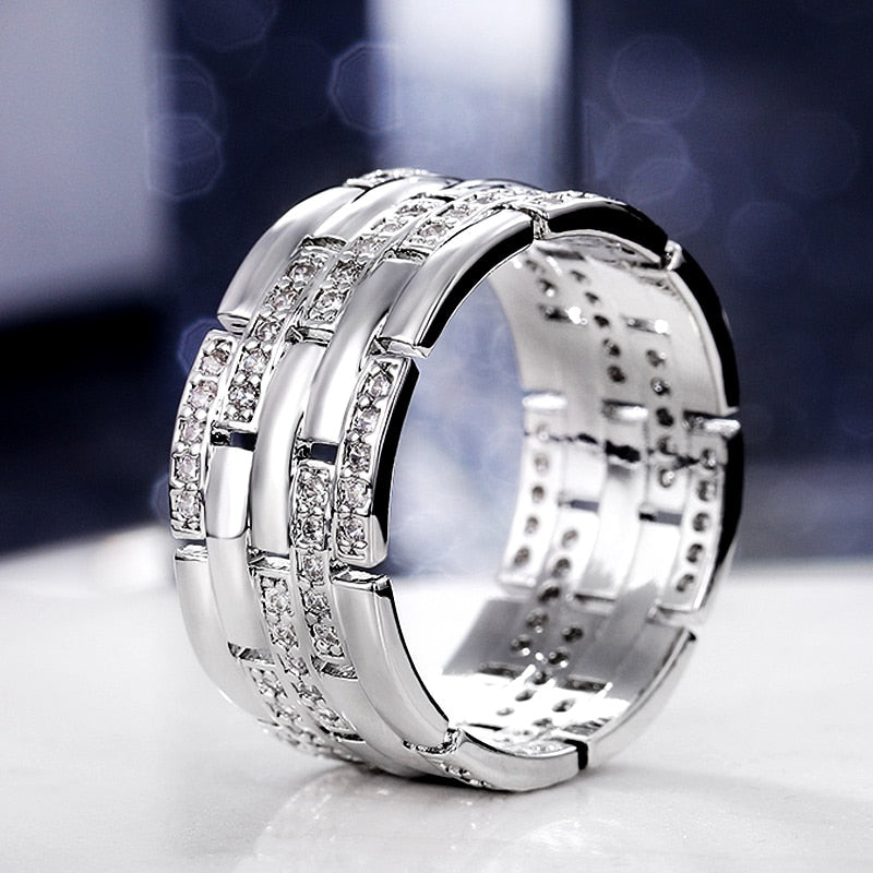 New Luxury Silver Color Finger Rings Shiny Fashion Jewelry