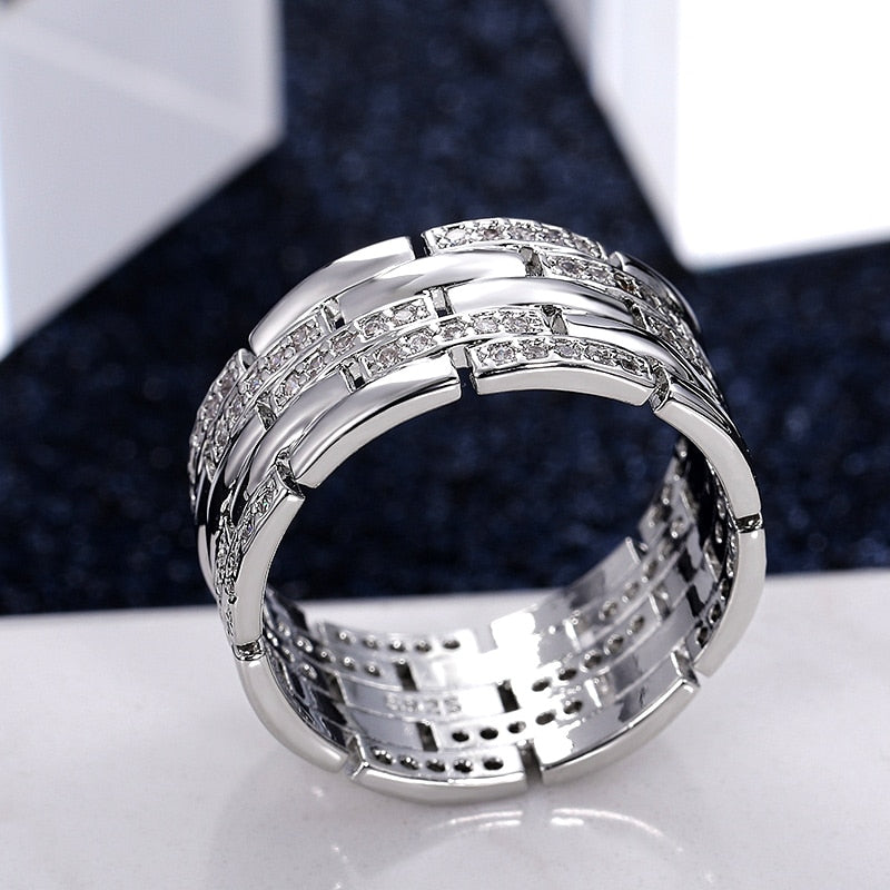 New Luxury Silver Color Finger Rings Shiny Fashion Jewelry