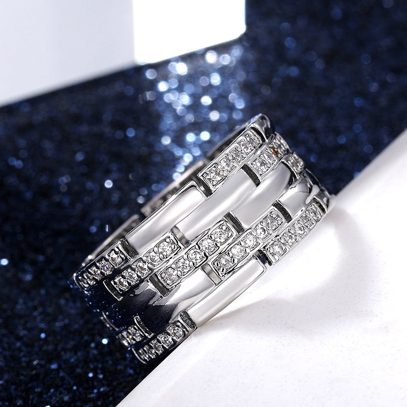 New Luxury Silver Color Finger Rings Shiny Fashion Jewelry