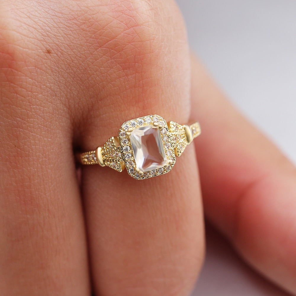 Luxury Tiny Shiny CZ Stone Engagement Golden Color Ring