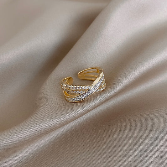 New Luxury Gothic Classic Zircon Cross Gold Open Ring For Women