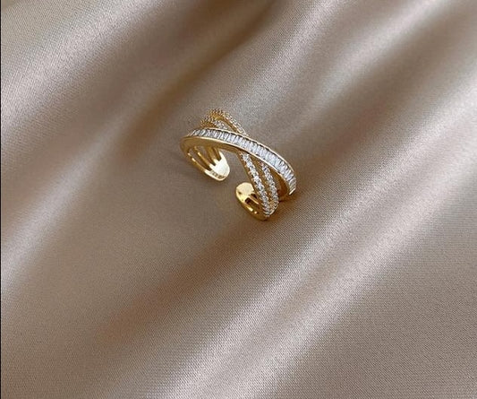 New Luxury Gothic Classic Zircon Cross Gold Open Ring For Women