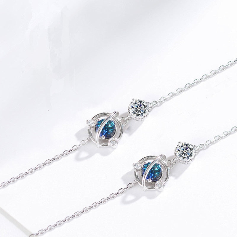 925 Sterling Silver Crystal Planet Charm Bracelet For Women