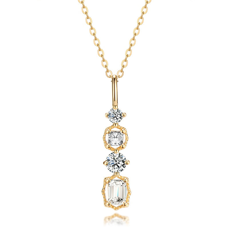 925 Sterling Silver Square Bar Crystal 14k Gold Plating Necklace