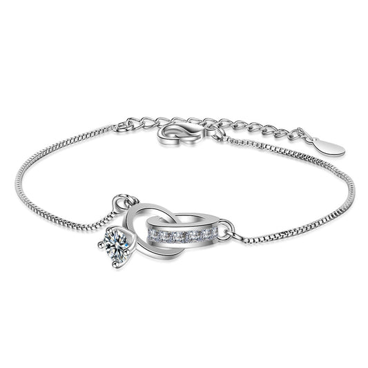 925 Sterling Silver Crystal Double Round Bead Charm Bracelet For Women Bracelet