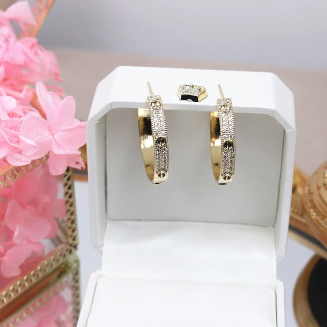 14k Gold Plated Bracelates Earring & rings Micro-inlaid Zircon Elegant For Woman