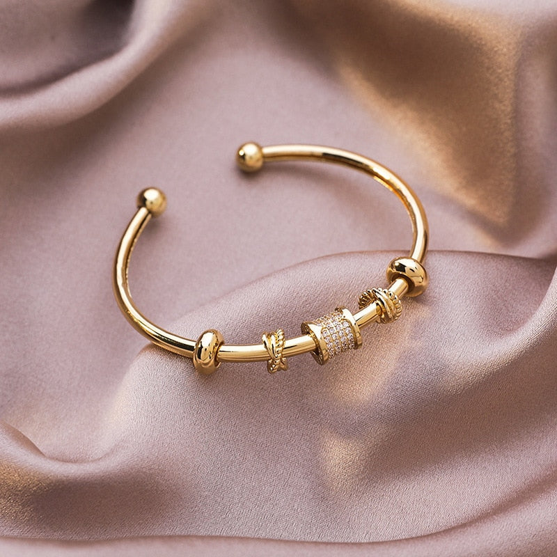 Elegant Shiny Stone Brass Gold Bracelet For Women
