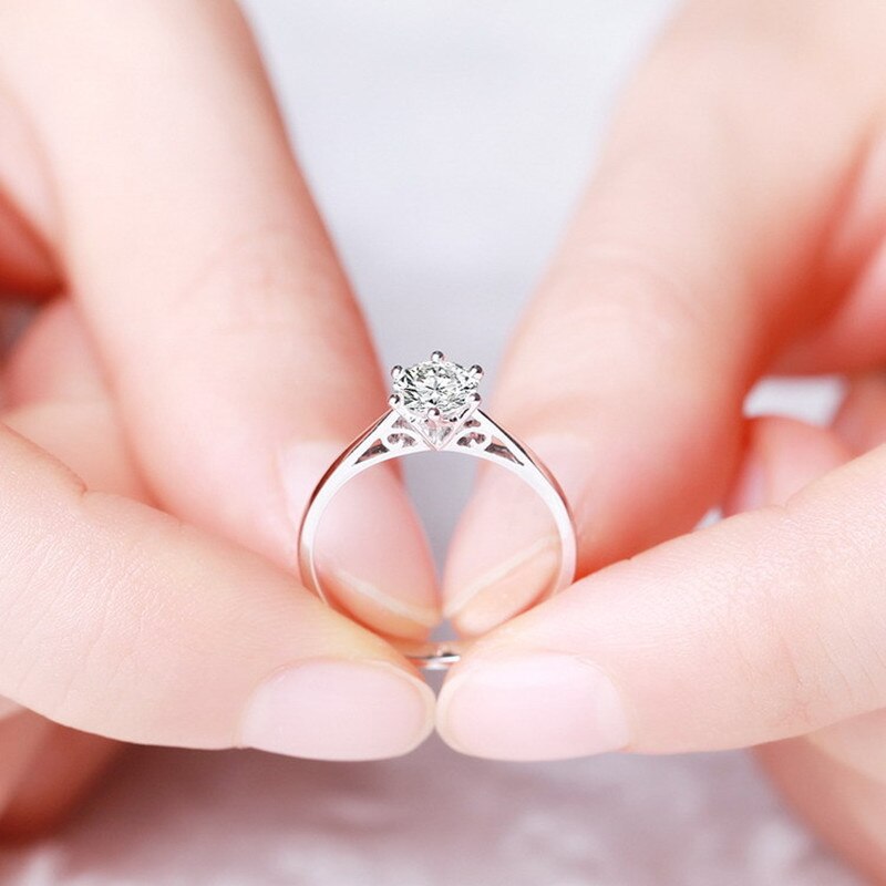 925 Sterling Silver 5mm White Zircon Classic Luxury Ring For Women