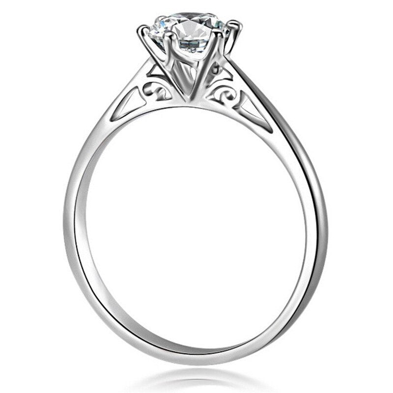 925 Sterling Silver 5mm White Zircon Classic Luxury Ring For Women