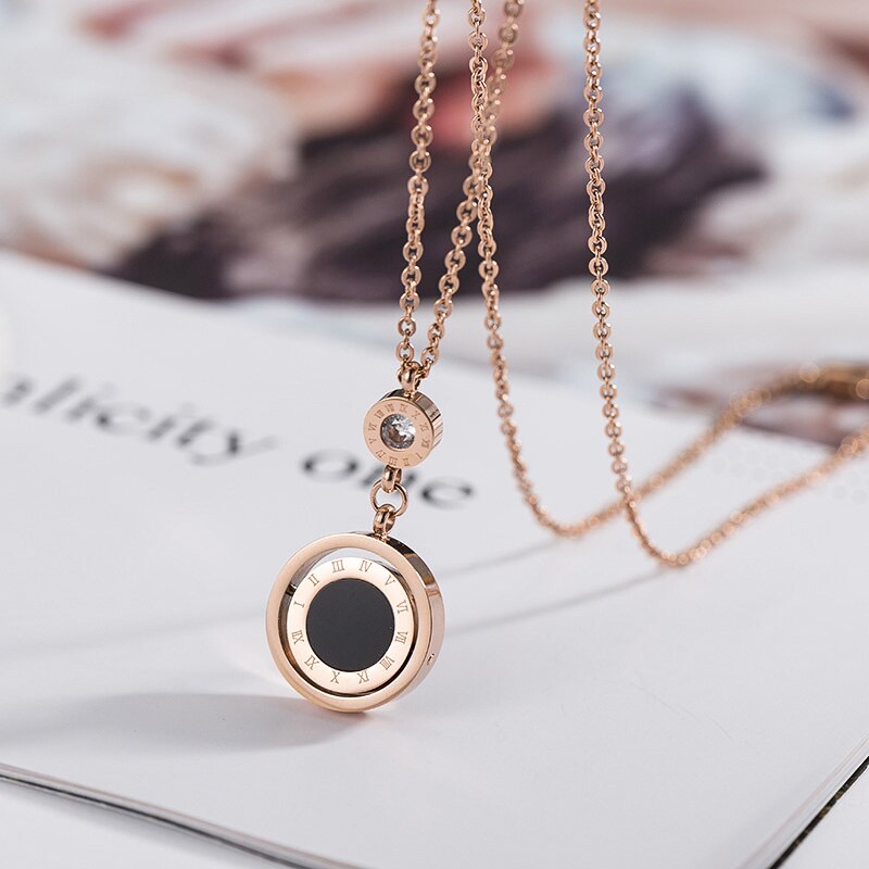 Double Circle Roman Numeral Necklace For Women